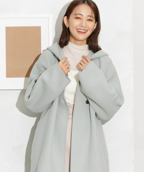 NANO universe（ナノユニバース）の「スーパー140ウールリバーフードコート（その他アウター・レディース・ブラック/アイボリー/ライトグリーン・S/M）」の11枚目の写真