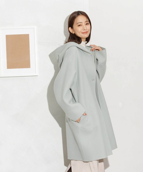 NANO universe（ナノユニバース）の「スーパー140ウールリバーフードコート（その他アウター・レディース・ブラック/アイボリー/ライトグリーン・S/M）」の13枚目の写真