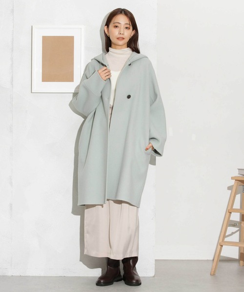 NANO universe（ナノユニバース）の「スーパー140ウールリバーフードコート（その他アウター・レディース・ブラック/アイボリー/ライトグリーン・S/M）」の15枚目の写真