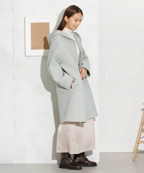 NANO universe（ナノユニバース）の「スーパー140ウールリバーフードコート（その他アウター・レディース・ブラック/アイボリー/ライトグリーン・S/M）」の16枚目の写真