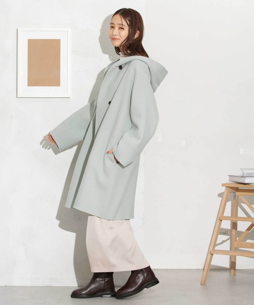 NANO universe（ナノユニバース）の「スーパー140ウールリバーフードコート（その他アウター・レディース・ブラック/アイボリー/ライトグリーン・S/M）」の17枚目の写真