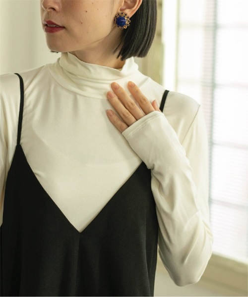 OPAQUE.CLIP（オペークドットクリップ）の「◆タートルネックカットソー/ネオサーモ【蓄熱素材/洗濯機洗い可】（Tシャツ/カットソー・レディース・チャコールグレー/オフホワイト/ブラック系2/ブラック・36/40/38/42/34）」の2枚目の写真