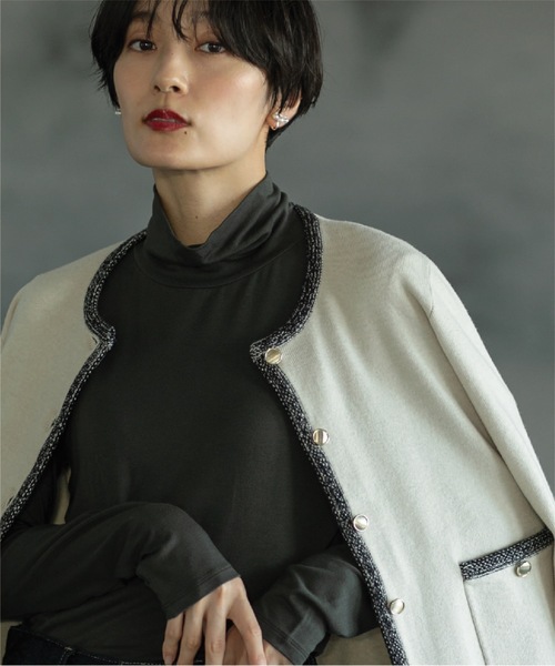 OPAQUE.CLIP（オペークドットクリップ）の「◆タートルネックカットソー/ネオサーモ【蓄熱素材/洗濯機洗い可】（Tシャツ/カットソー・レディース・チャコールグレー/オフホワイト/ブラック系2/ブラック・36/40/38/42/34）」の4枚目の写真