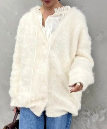 毛混Vネックシャギーカーディガン