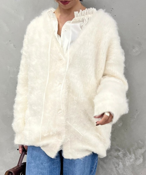 VIS(ビス)の「毛混Vネックシャギーカーディガン(カーディガン/ボレロ・レディース・チャコールグレー/ブルー系その他4/オフホワイト・FREE)」の1枚目の写真