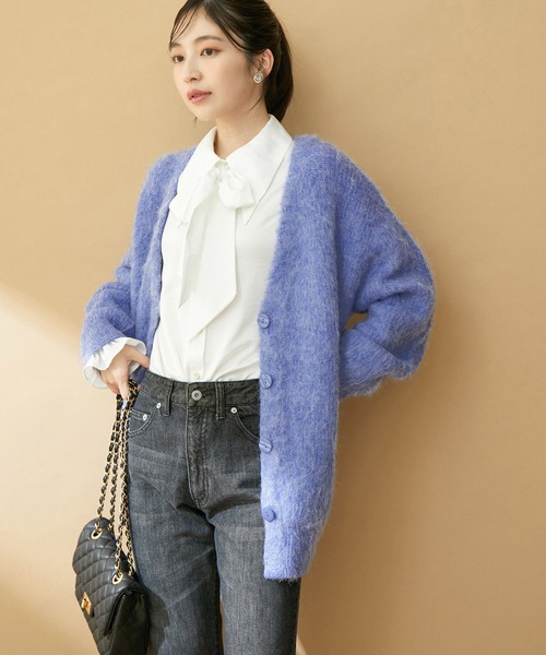 VIS(ビス)の「毛混Vネックシャギーカーディガン(カーディガン/ボレロ・レディース・チャコールグレー/ブルー系その他4/オフホワイト・FREE)」の4枚目の写真