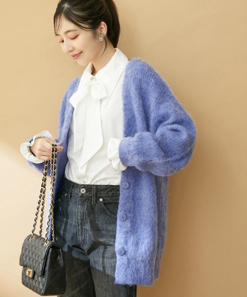 VIS(ビス)の「毛混Vネックシャギーカーディガン(カーディガン/ボレロ・レディース・チャコールグレー/ブルー系その他4/オフホワイト・FREE)」の6枚目の写真