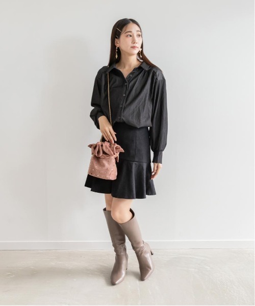 RANDA（ランダ）の「ビジューベロア巾着バッグ（ショルダー
