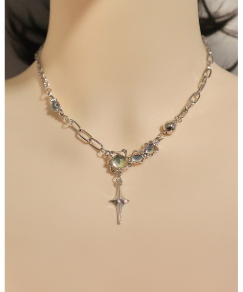 tone(トーン)の「【88eighty-eight】パンククリスタル不規則チェーンネックレス【import】(MA)(ネックレス・レディース・シルバー・FREE)」の1枚目の写真
