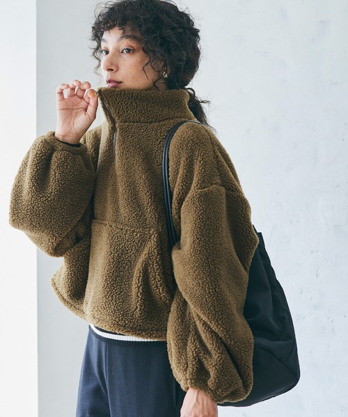 coca（coca）（コカ）の「【WEB限定】ボアハーフジップブルゾン（ブルゾン・レディース・キャメル/アイボリー/ブラック/カーキ/A/チャコール/ライトベージュ/その他・M/L）」の6枚目の写真