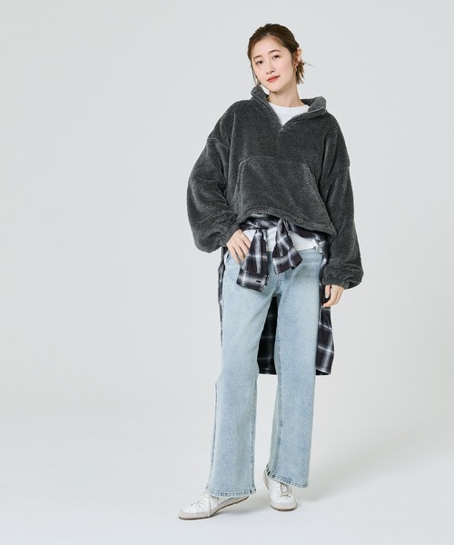 coca（coca）（コカ）の「【WEB限定】ボアハーフジップブルゾン（ブルゾン・レディース・キャメル/アイボリー/ブラック/カーキ/A/チャコール/ライトベージュ/その他・M/L）」の14枚目の写真