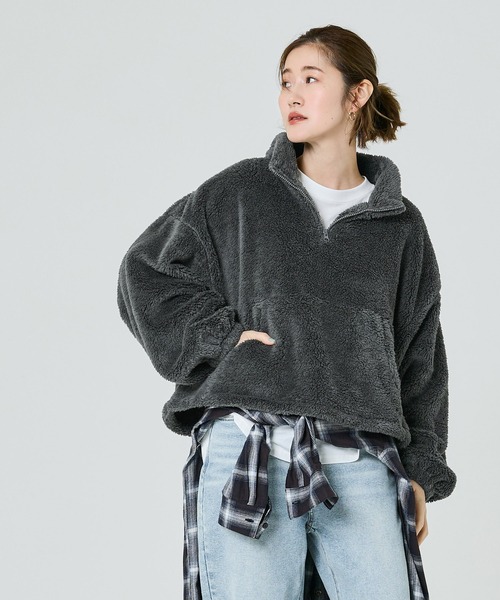 coca（coca）（コカ）の「【WEB限定】ボアハーフジップブルゾン（ブルゾン・レディース・キャメル/アイボリー/ブラック/カーキ/A/チャコール/ライトベージュ/その他・M/L）」の16枚目の写真