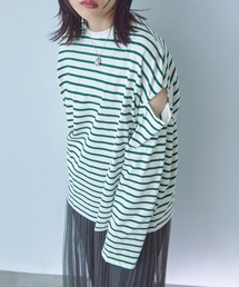 オーバーサイズ カットアウト ボーダーロングTee