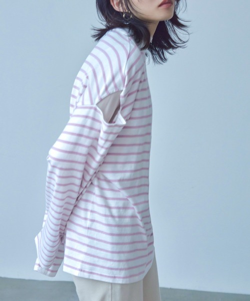 Fashion Letter(ファッションレター)の「オーバーサイズ カットアウト ボーダーロングTee(Tシャツ/カットソー・レディース・ブラック/グリーン/ピンク/ベージュ・M)」の17枚目の写真