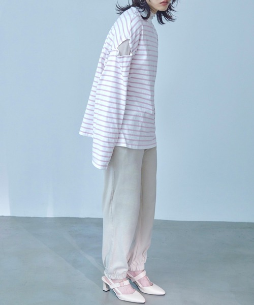Fashion Letter(ファッションレター)の「オーバーサイズ カットアウト ボーダーロングTee(Tシャツ/カットソー・レディース・ブラック/グリーン/ピンク/ベージュ・M)」の18枚目の写真