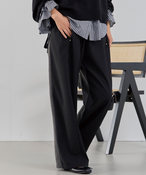 LAVEANGE（ラビアンジェ）の「デニム切替スラックス（デニムパンツ・レディース・ネイビー/ブラック・4L/L/3L/M/LL）」の3枚目の写真