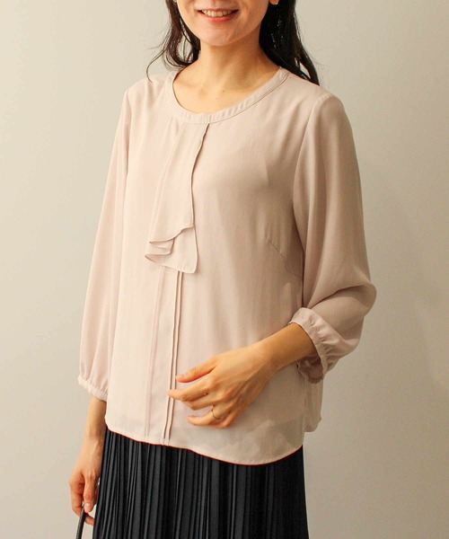 fleur by mint breeze(フルールバイミントブリーズ)の「【L~6L 大きいサイズ】【セレモニー】 ジョーゼット フリルタイ ブラウス(シャツ/ブラウス・レディース・ピンク/オフホワイト・5L/6L/LL/3L/4L/L)」の7枚目の写真