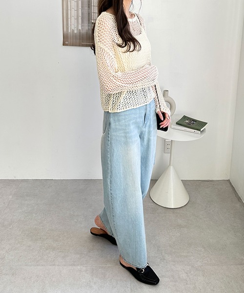 GeeRA（ジーラ）の「透かし編みメッシュサマーニットプルオーバー（ニット/セーター・レディース・ライトグレー/アイボリー/ブラック・MEDIUM）」の8枚目の写真