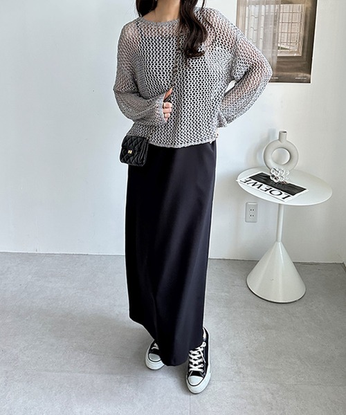 GeeRA（ジーラ）の「透かし編みメッシュサマーニットプルオーバー（ニット/セーター・レディース・ライトグレー/アイボリー/ブラック・MEDIUM）」の10枚目の写真