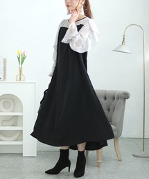 袖フリルドッキングワンピース【大きいサイズ対応】