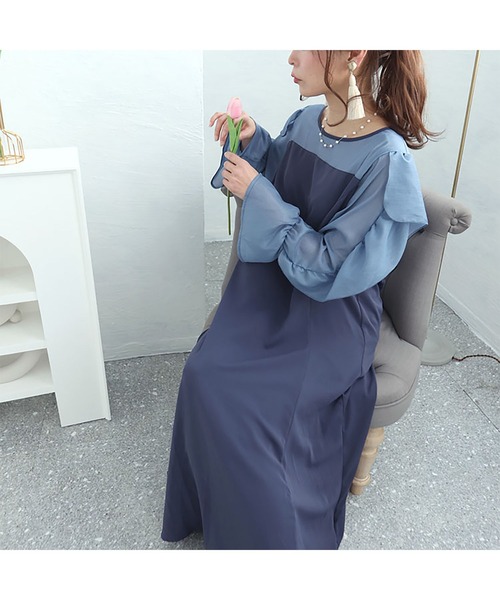 GOLDJAPAN(ゴールドジャパン)の「袖フリルドッキングワンピース【大きいサイズ対応】(ワンピース・レディース・ブラック/ブルーグレー/ピンク・LL/3L/4L/5L)」の10枚目の写真
