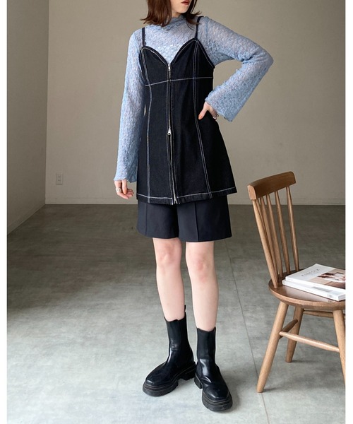 She's Closet(シーズクローゼット)の「シアーレースジャガードメロウフリル長袖プチハイネックトップス(Tシャツ/カットソー・レディース・ブルー/アイボリー/ブラック・FREE)」の17枚目の写真