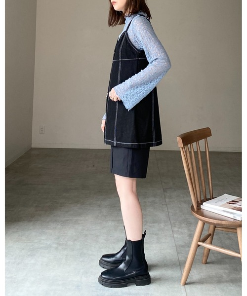 She's Closet(シーズクローゼット)の「シアーレースジャガードメロウフリル長袖プチハイネックトップス(Tシャツ/カットソー・レディース・ブルー/アイボリー/ブラック・FREE)」の18枚目の写真