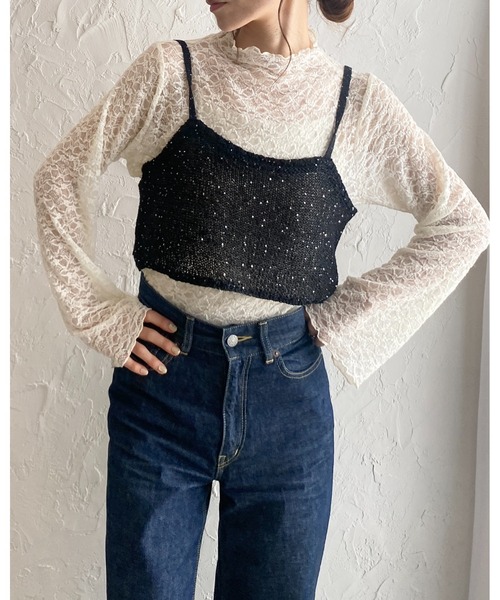 She's Closet(シーズクローゼット)の「シアーレースジャガードメロウフリル長袖プチハイネックトップス(Tシャツ/カットソー・レディース・ブルー/アイボリー/ブラック・FREE)」の19枚目の写真