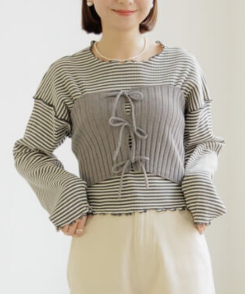 flower（フラワー）の「ブライトリブビスチェ（チューブトップ・レディース・グレー/ホワイト・FREE）」の2枚目の写真