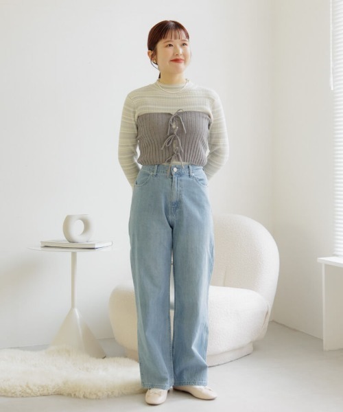 flower（フラワー）の「ブライトリブビスチェ（チューブトップ・レディース・グレー/ホワイト・FREE）」の19枚目の写真