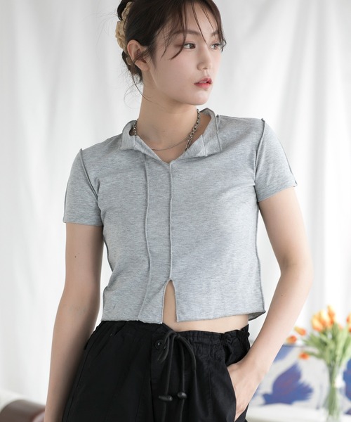 aimoha(アイモハ)の「デザイン半袖トップス (SS)(Tシャツ/カットソー・レディース・ブラック/グレー/ベージュ・SMALL/LARGE/MEDIUM)」の3枚目の写真