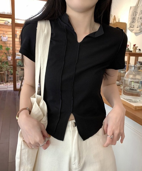 aimoha(アイモハ)の「デザイン半袖トップス (SS)(Tシャツ/カットソー・レディース・ブラック/グレー/ベージュ・SMALL/LARGE/MEDIUM)」の5枚目の写真