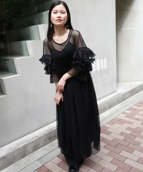 グレー チュール フリル ワンピース チュールフリルワンピース[zi434] | レディースファッション通販