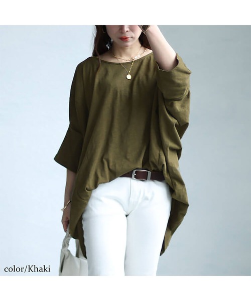 GOLDJAPAN(ゴールドジャパン)の「ワイドドルマン七分袖スラブカットソー【大きいサイズ対応】(Tシャツ/カットソー・レディース・オレンジ/ブルー/ブラック/カーキ・4L~5L/LL~3L)」の12枚目の写真