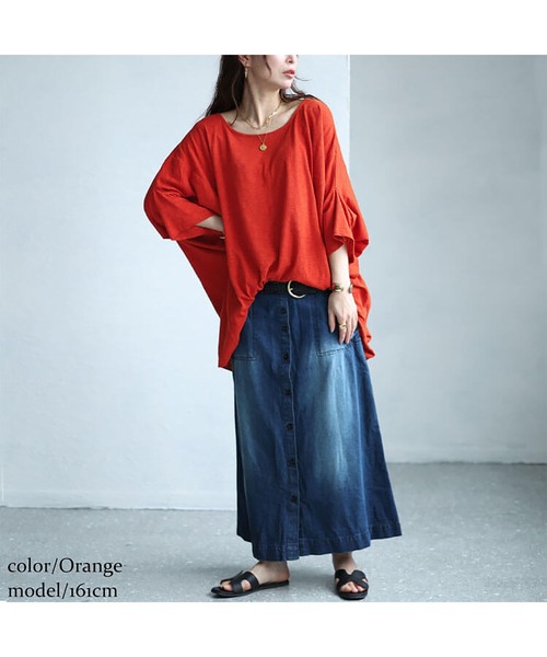 GOLDJAPAN(ゴールドジャパン)の「ワイドドルマン七分袖スラブカットソー【大きいサイズ対応】(Tシャツ/カットソー・レディース・オレンジ/ブルー/ブラック/カーキ・4L~5L/LL~3L)」の14枚目の写真