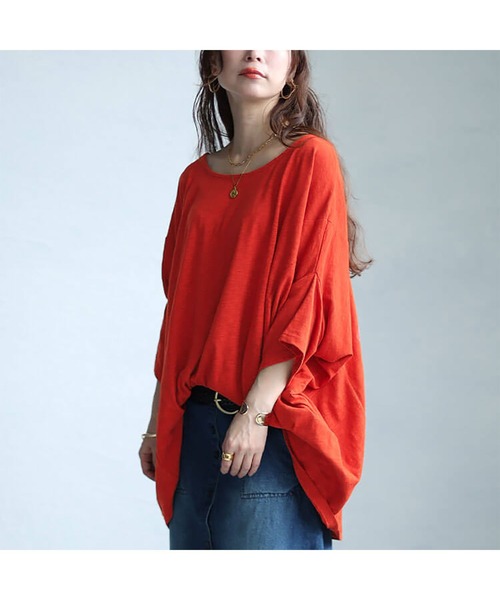 GOLDJAPAN(ゴールドジャパン)の「ワイドドルマン七分袖スラブカットソー【大きいサイズ対応】(Tシャツ/カットソー・レディース・オレンジ/ブルー/ブラック/カーキ・4L~5L/LL~3L)」の15枚目の写真