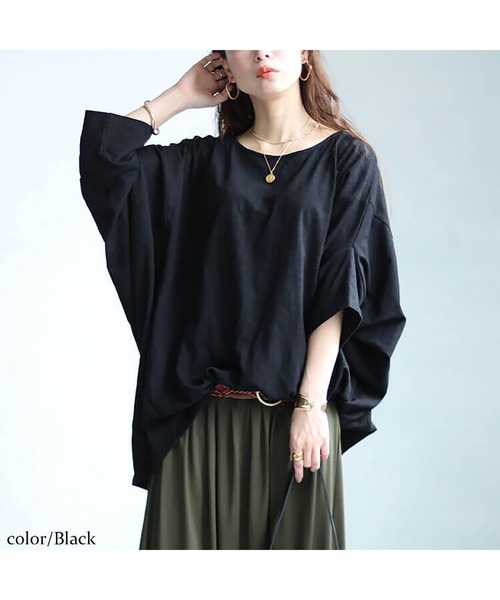 GOLDJAPAN(ゴールドジャパン)の「ワイドドルマン七分袖スラブカットソー【大きいサイズ対応】(Tシャツ/カットソー・レディース・オレンジ/ブルー/ブラック/カーキ・4L~5L/LL~3L)」の16枚目の写真