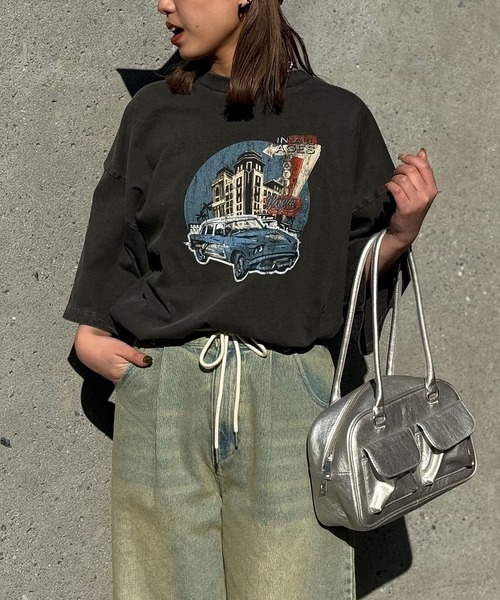 CIAOPANIC（チャオパニック）の「【ユニセックス】オーバーサイズピグメント加工Tシャツ（Tシャツ/カットソー・レディース・ブラック系その他/ブラック/ホワイト系その他/ブラック系その他2/ホワイト/ホワイト系その他2・LARGE/MEDIUM）」の9枚目の写真