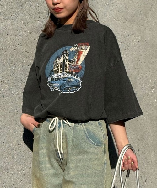 CIAOPANIC（チャオパニック）の「【ユニセックス】オーバーサイズピグメント加工Tシャツ（Tシャツ/カットソー・レディース・ブラック系その他/ブラック/ホワイト系その他/ブラック系その他2/ホワイト/ホワイト系その他2・LARGE/MEDIUM）」の7枚目の写真