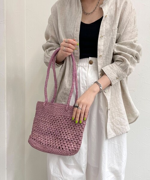 fredy emue（フレディエミュ）の「【IVAHONA/イバオナ】コマ編みラフィアロングハンドルトート（トートバッグ・レディース・ラベンダー/ベージュ/チャコールグレー・FREE）」の9枚目の写真