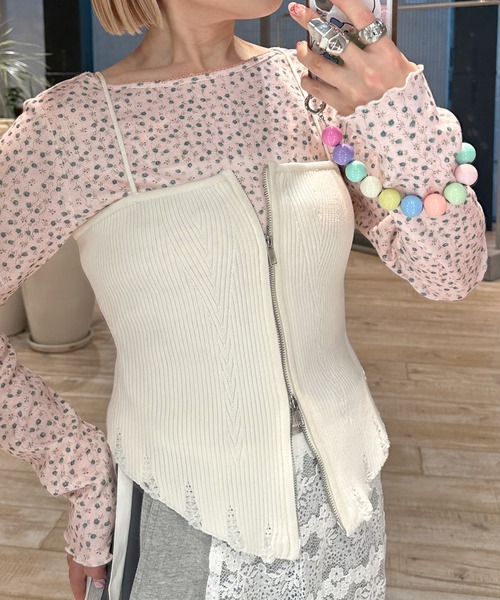 Alley by w closet（アリーバイダブルクローゼット）の「【Alley】コルセット風ビスチェ（キャミソール・レディース・オフホワイト/ブラック・FREE）」の2枚目の写真