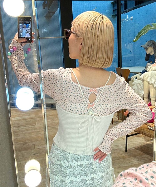 Alley by w closet（アリーバイダブルクローゼット）の「【Alley】コルセット風ビスチェ（キャミソール・レディース・オフホワイト/ブラック・FREE）」の4枚目の写真