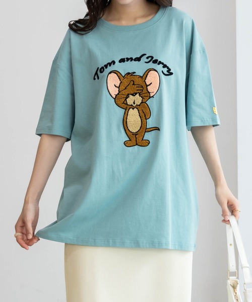 Tom＆Jerry（トムアンドジェリー）の「TOM＆JERRY トムとジェリー サガラ刺繍Tシャツ 綿100%（Tシャツ/カットソー・レディース・チャコールグレー/オートミール/グリーン系その他/ラベンダー/ベージュ・フリー）」の5枚目の写真