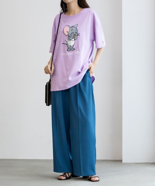 Tom＆Jerry（トムアンドジェリー）の「TOM＆JERRY トムとジェリー サガラ刺繍Tシャツ 綿100%（Tシャツ/カットソー・レディース・チャコールグレー/オートミール/グリーン系その他/ラベンダー/ベージュ・フリー）」の10枚目の写真