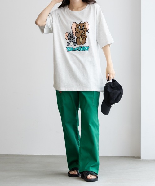 Tom＆Jerry（トムアンドジェリー）の「TOM＆JERRY トムとジェリー サガラ刺繍Tシャツ 綿100%（Tシャツ/カットソー・レディース・チャコールグレー/オートミール/グリーン系その他/ラベンダー/ベージュ・フリー）」の8枚目の写真