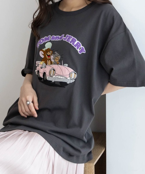 Tom＆Jerry（トムアンドジェリー）の「TOM＆JERRY トムとジェリー サガラ刺繍Tシャツ 綿100%（Tシャツ/カットソー・レディース・チャコールグレー/オートミール/グリーン系その他/ラベンダー/ベージュ・フリー）」の13枚目の写真