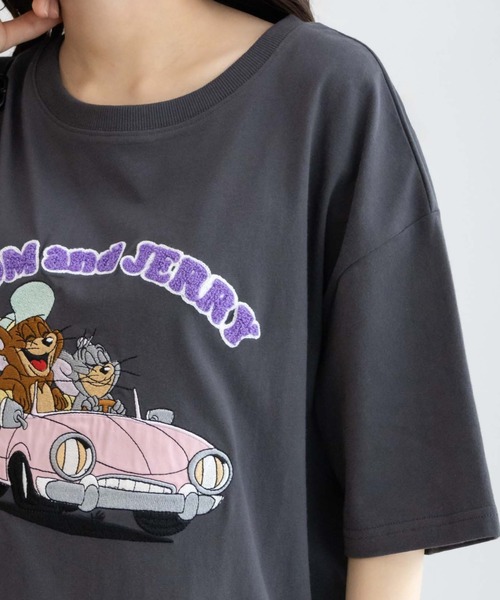 Tom＆Jerry（トムアンドジェリー）の「TOM＆JERRY トムとジェリー サガラ刺繍Tシャツ 綿100%（Tシャツ/カットソー・レディース・チャコールグレー/オートミール/グリーン系その他/ラベンダー/ベージュ・フリー）」の15枚目の写真