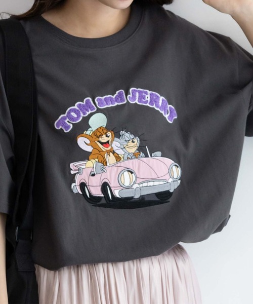Tom＆Jerry（トムアンドジェリー）の「TOM＆JERRY トムとジェリー サガラ刺繍Tシャツ 綿100%（Tシャツ/カットソー・レディース・チャコールグレー/オートミール/グリーン系その他/ラベンダー/ベージュ・フリー）」の16枚目の写真