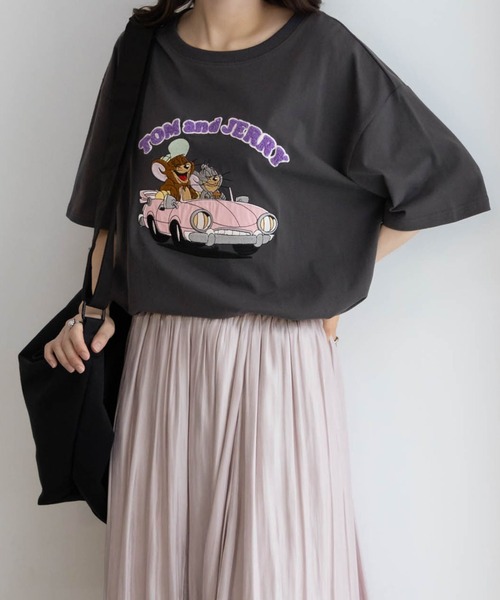 Tom＆Jerry（トムアンドジェリー）の「TOM＆JERRY トムとジェリー サガラ刺繍Tシャツ 綿100%（Tシャツ/カットソー・レディース・チャコールグレー/オートミール/グリーン系その他/ラベンダー/ベージュ・フリー）」の17枚目の写真