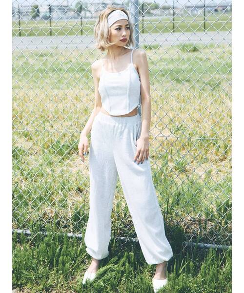 GYDA(ジェイダ)の「ワッフルルーズパンツ(スウェットパンツ・レディース・ライム/ブラック/ライトグレー・FREE)」の8枚目の写真